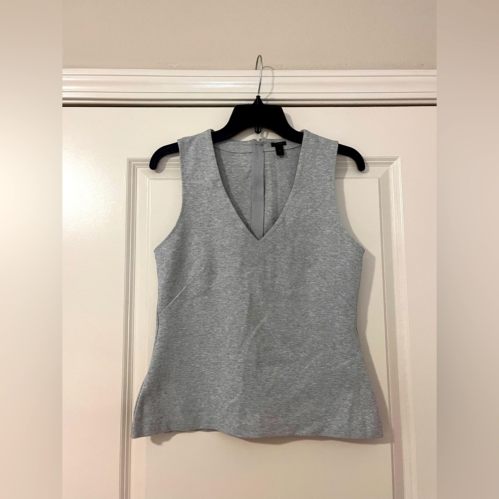 J.Crew V Neck Blouse, Back Zip Up | Grey | Small
